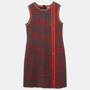 Dolce & Gabbana Navy Blue/Red Plaid Jersey Dress 9/10Yrs