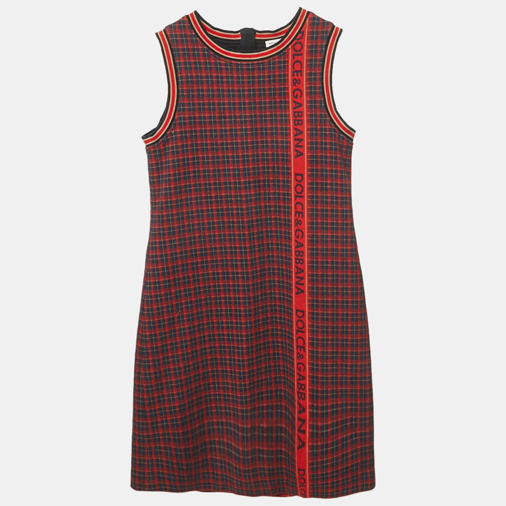 luxury-kids-dolcegabbana-used-girls-p1166014-003 Dolce & Gabbana Navy Blue/Red Plaid Jersey Dress 9/10Yrs