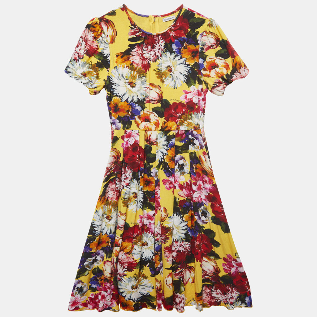 luxury-kids-dolcegabbana-used-girls-p922117-002 Dolce & Gabbana Yellow Floral Printed Jersey Dress (11-12 Yrs)