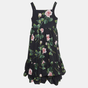 Dolce & Gabbana Black Rose Print Cotton Poplin Dress (11-12 Yrs)