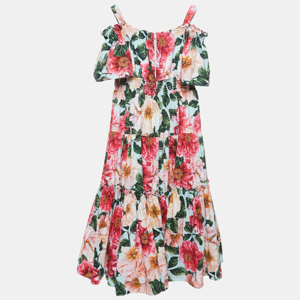 luxury-kids-dolcegabbana-used-girls-p922249-004 Dolce & Gabbana Blue/Multicolor Floral Printed Cotton Poplin Dress (11-12 Yrs)