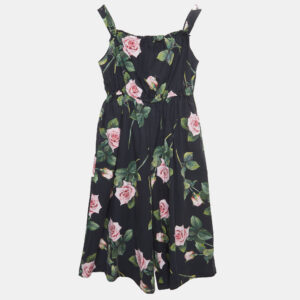 Dolce & Gabbana Black Rose Print Cotton Poplin Jumpsuit (11-12 Yrs)