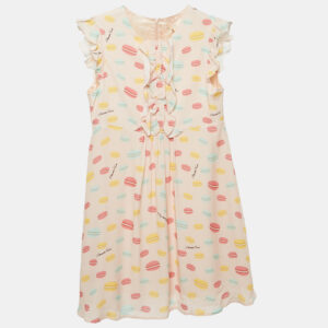 Elisabetta Franchi Kids Pink Macaroon Print Crepe Ruffled Dress XL
