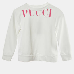Emilio Pucci White Logo Printed Cotton Knit Sweatshirt 4 yrs