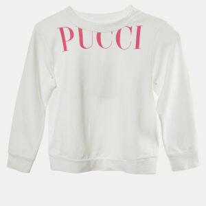 Emilio Pucci White Logo Printed Cotton Knit Sweatshirt 6 yrs