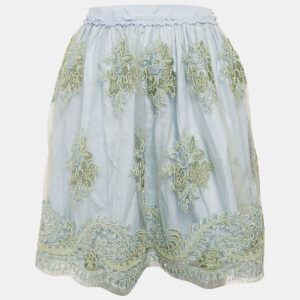Ermanno Scervino Blue Embroidered Tulle Ruffled Skirt 10 Yrs