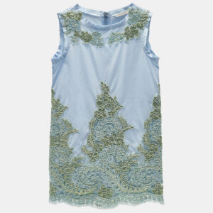 Ermanno Scervino Junior Blue Cotton Lace Patch Detail Sleeveless Dress 8 Yrs