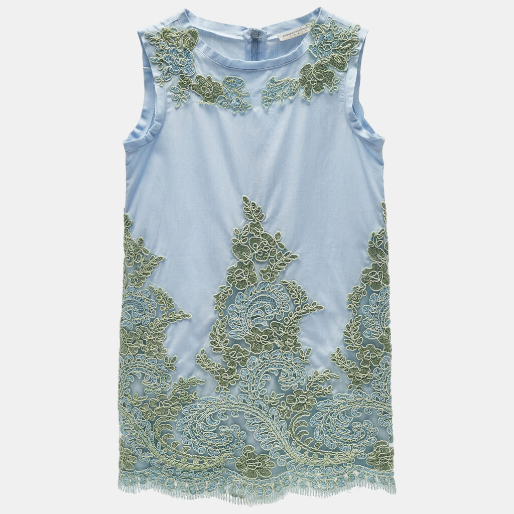 luxury-kids-ermanno-scervino-new-girls-p1129933-005 Ermanno Scervino Junior Blue Cotton Lace Patch Detail Sleeveless Dress 6 Yrs