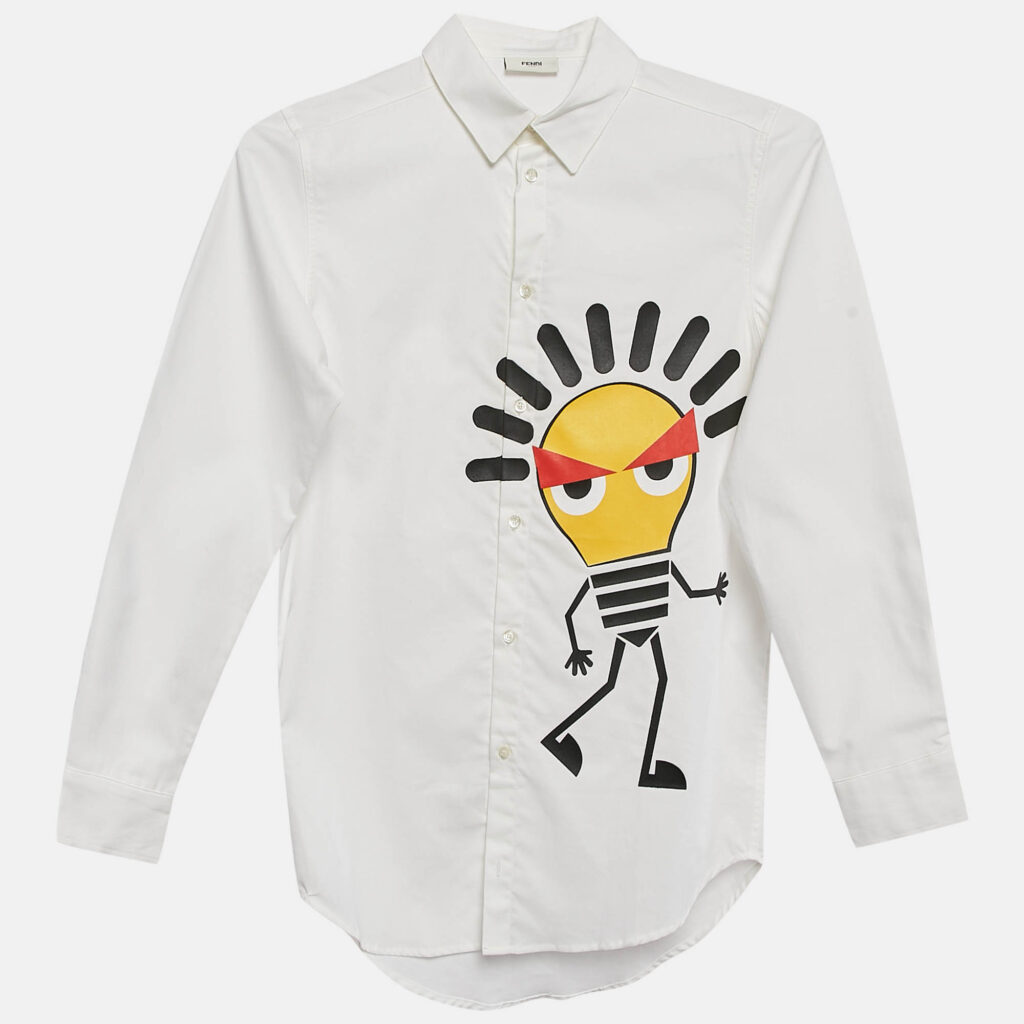 luxury-kids-fendi-new-boys-p1082151-007 Fendi Kids White Bulb Print Cotton Shirt Size 12 Yrs