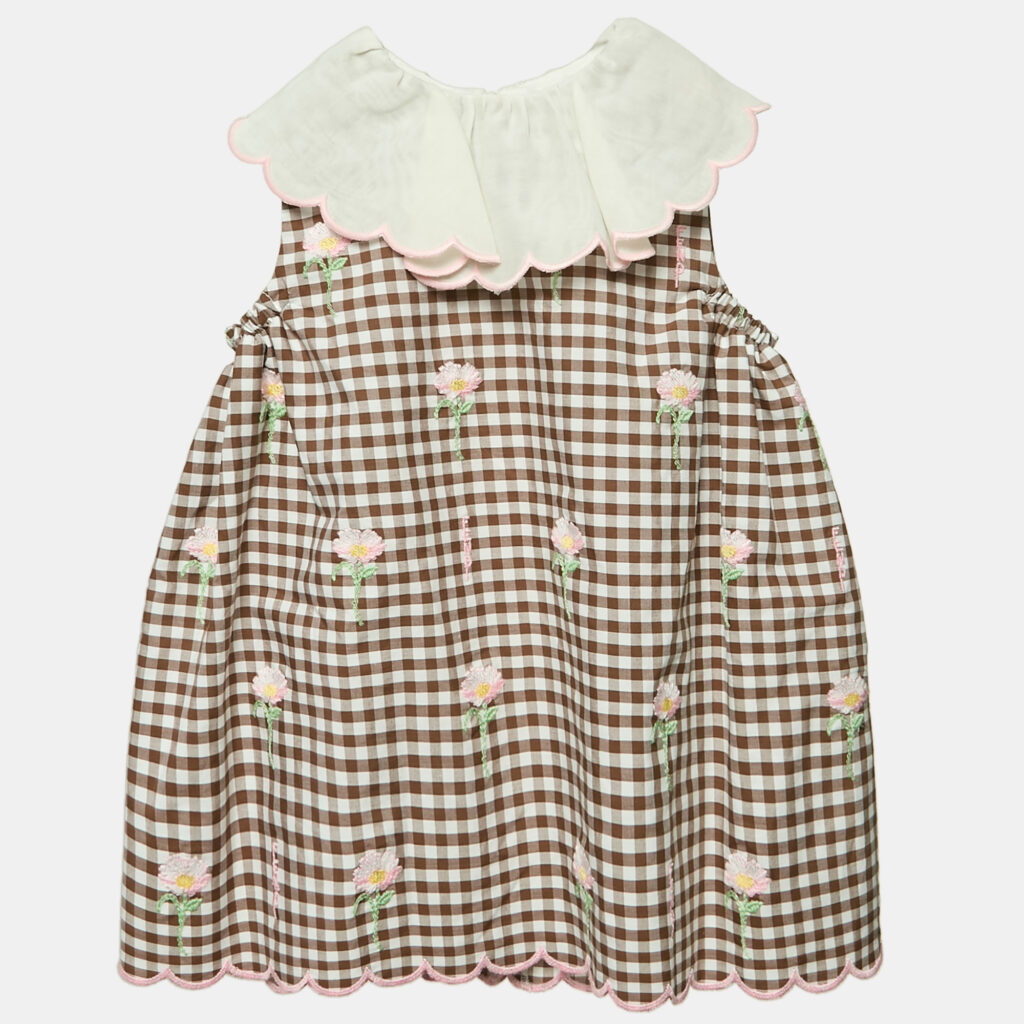 luxury-kids-fendi-new-girls-p1148925-002 Fendi Brown Check Embroidered Dress 6M