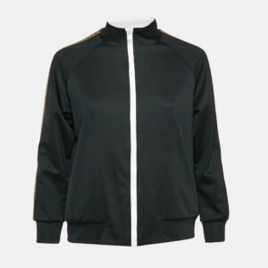 Fendi Kids Black Jersey Logo Tape Trimmed Zip-Up Jacket 12+ Yrs