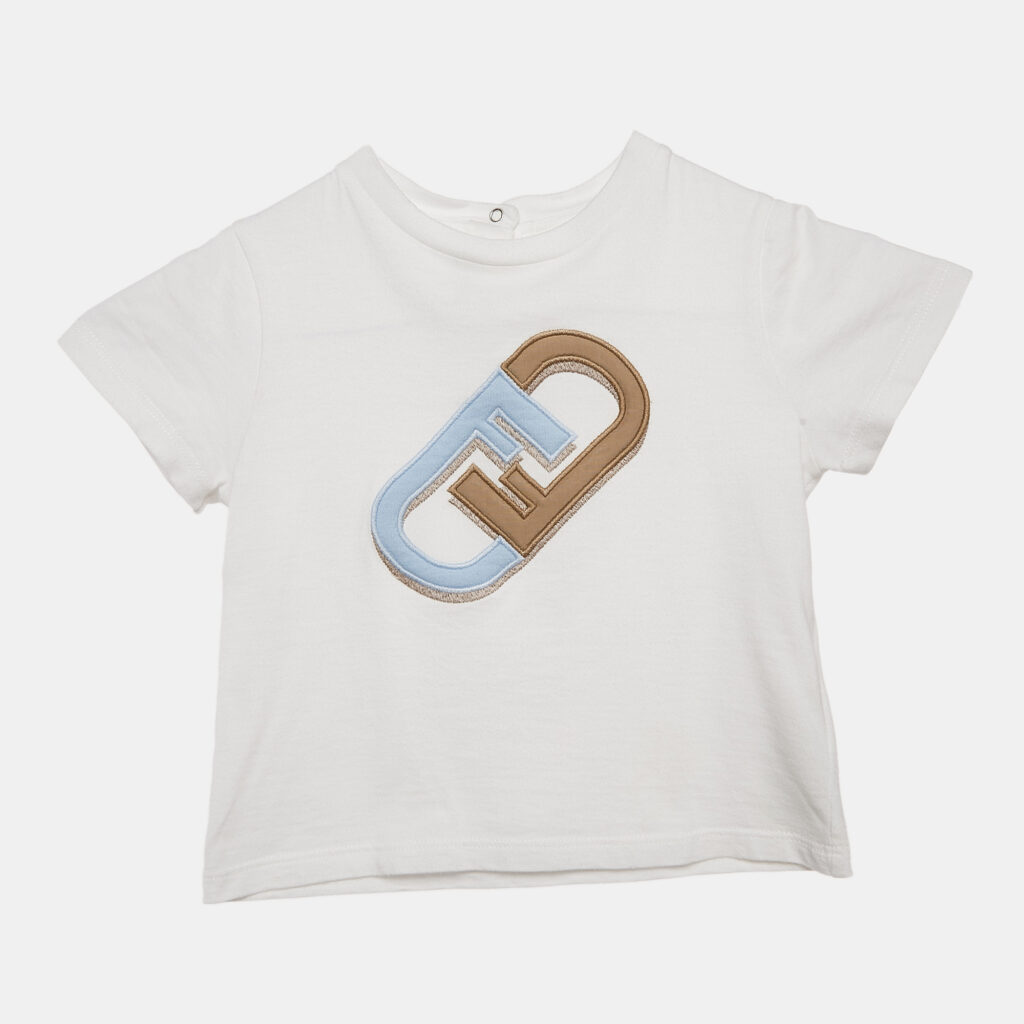 Fendi Kids White Logo Applique Cotton T-Shirt 18 M