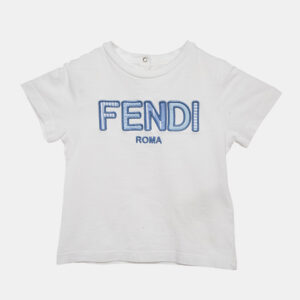 Fendi Kids White Logo Applique Cotton T-Shirt 18 M