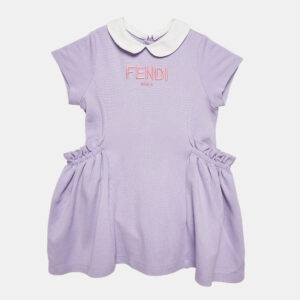 Fendi Purple Cotton Knit Ruffle Detail Dress 18 M
