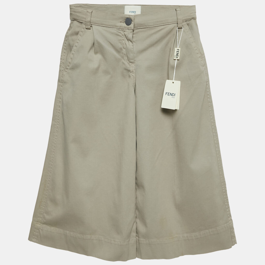 luxury-kids-fendi-used-girls-p1144967-008 Fendi Kids Beige Gabardine Wide Leg Trousers 6 Yrs