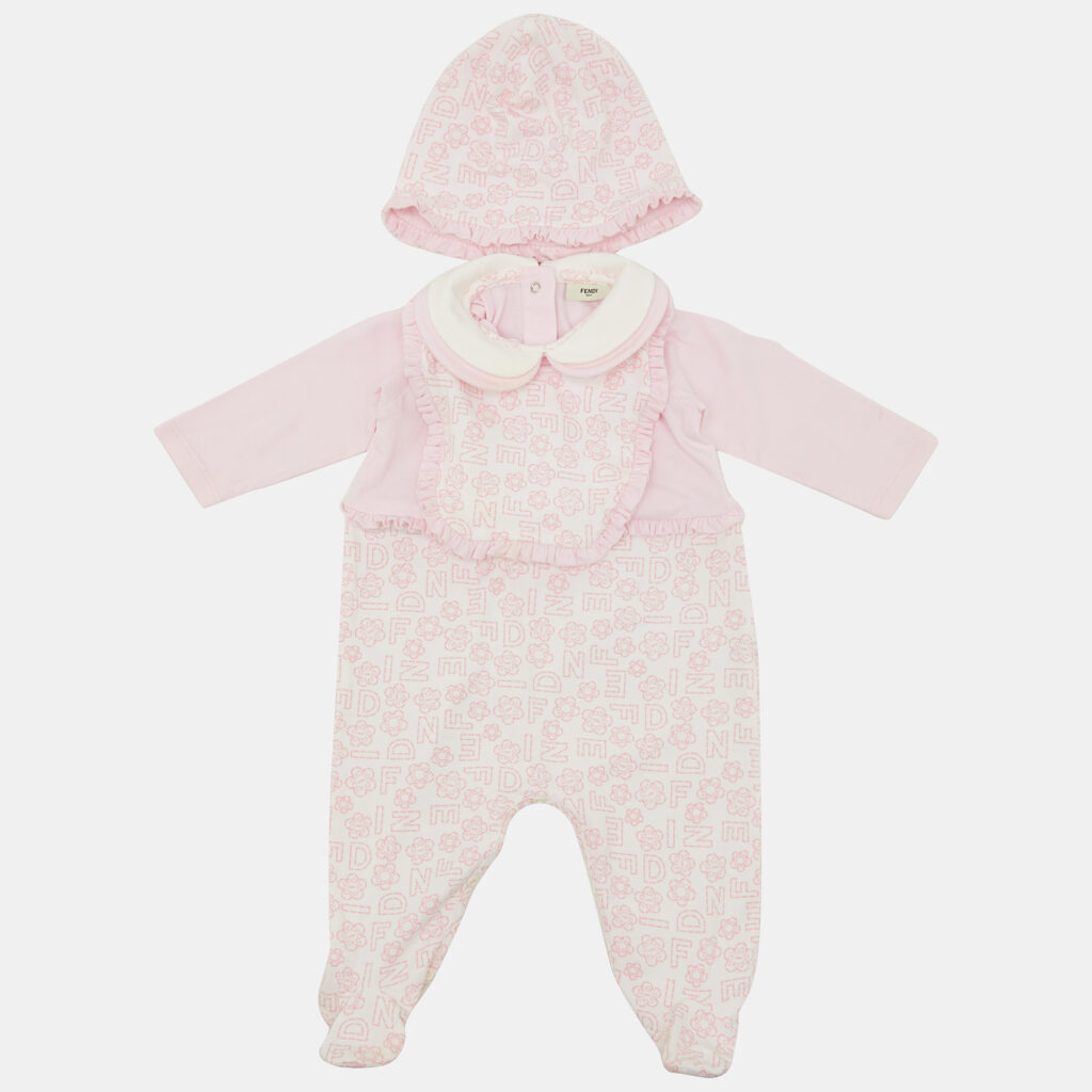 luxury-kids-fendi-used-girls-p1148387-001.jpg Fendi Pink Cotton Bodysuit/Cap and Bib Set 6M