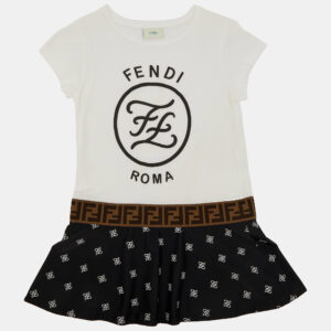 Fendi White FF Logo Cotton Flounced Dress Size 6 Yrs