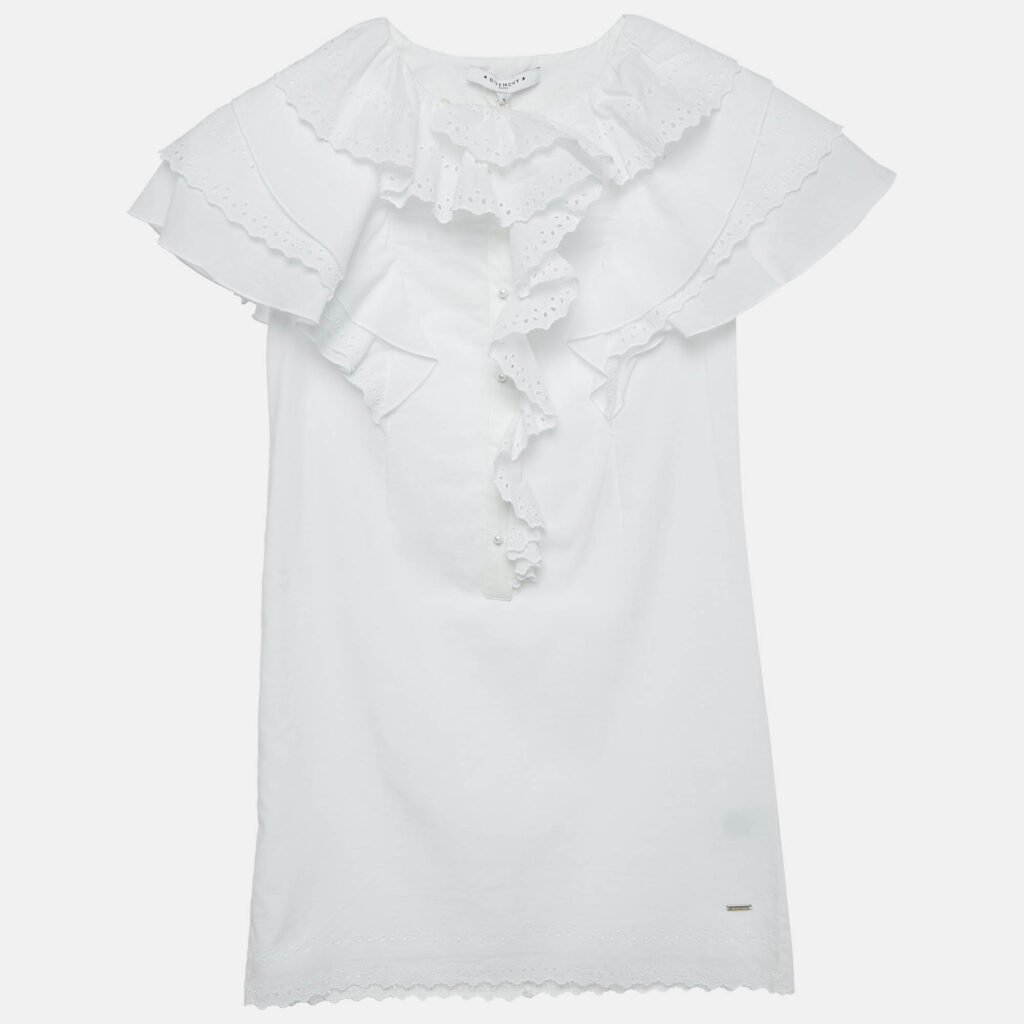 luxury-kids-givenchy-new-girls-p1127632-006 Givenchy Kids White Broderie Fracaise Cotton Ruffled Dress 10 Yrs