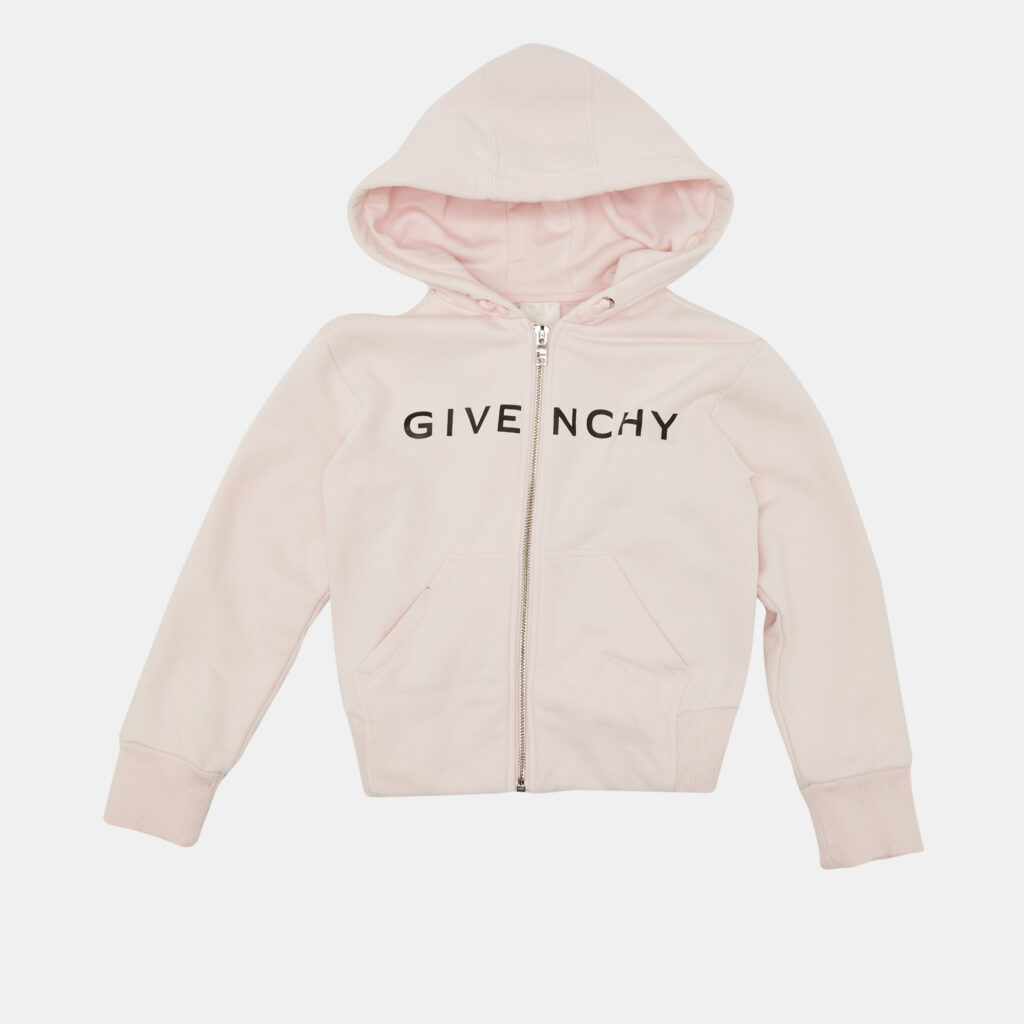 luxury-kids-givenchy-used-girls-p1152161-001 Givenchy Pink Logo Print Cotton Zip-Up Hooded Jacket 8 Yrs