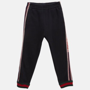 Gucci Navy Blue Cotton Knit Logo Tape Detail Trackpants 6 Yrs