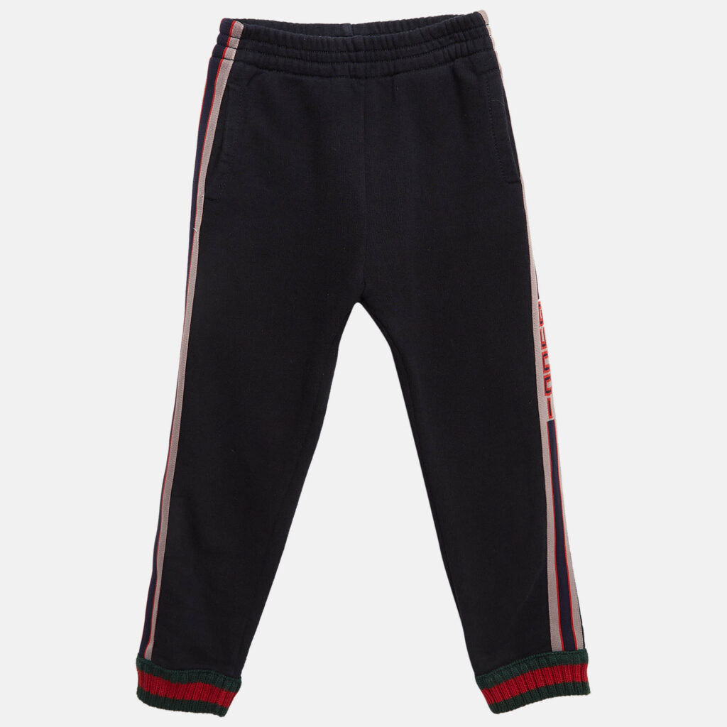 luxury-kids-gucci-used-boys-p1041445-006 Gucci Navy Blue Cotton Knit Logo Tape Detail Trackpants 6 Yrs