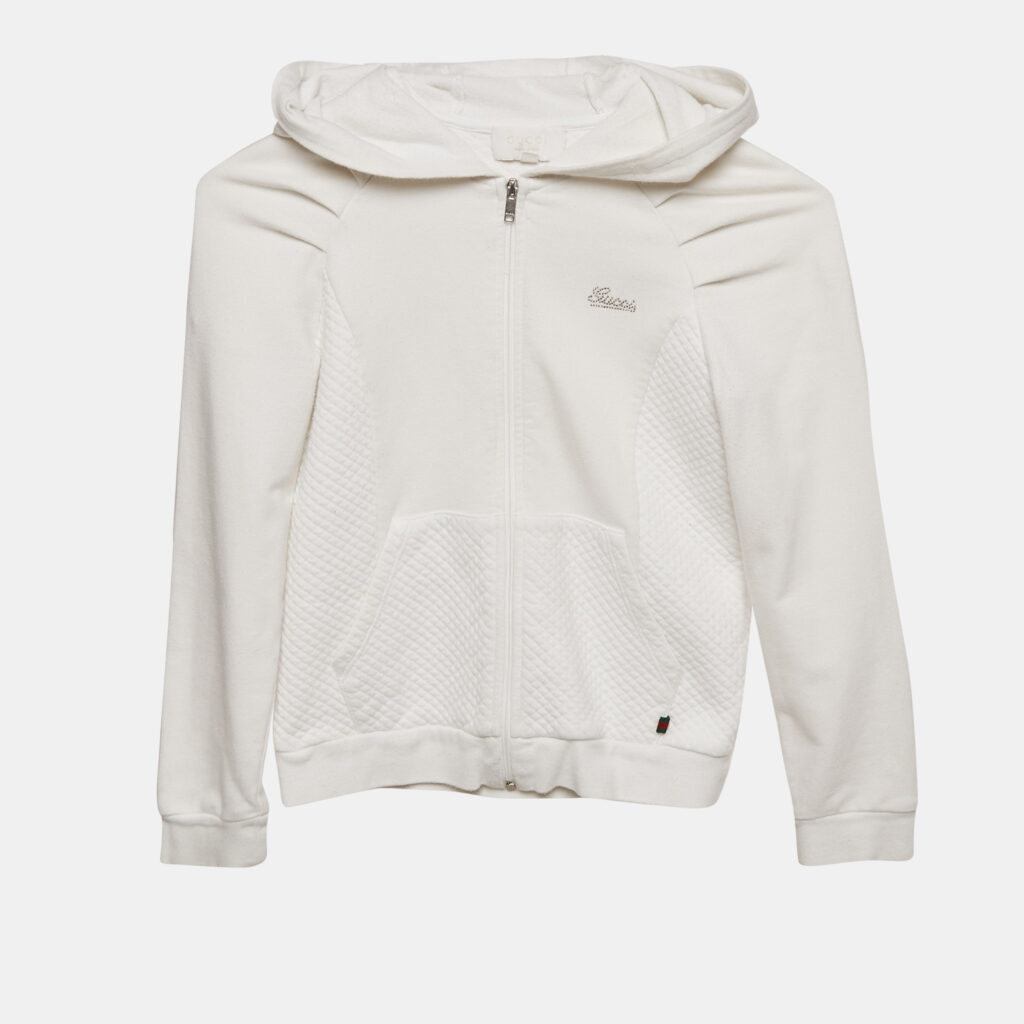 luxury-kids-gucci-used-boys-p1164995-007 Gucci Kids White Cotton Zip-Up Jacket 8 Yrs