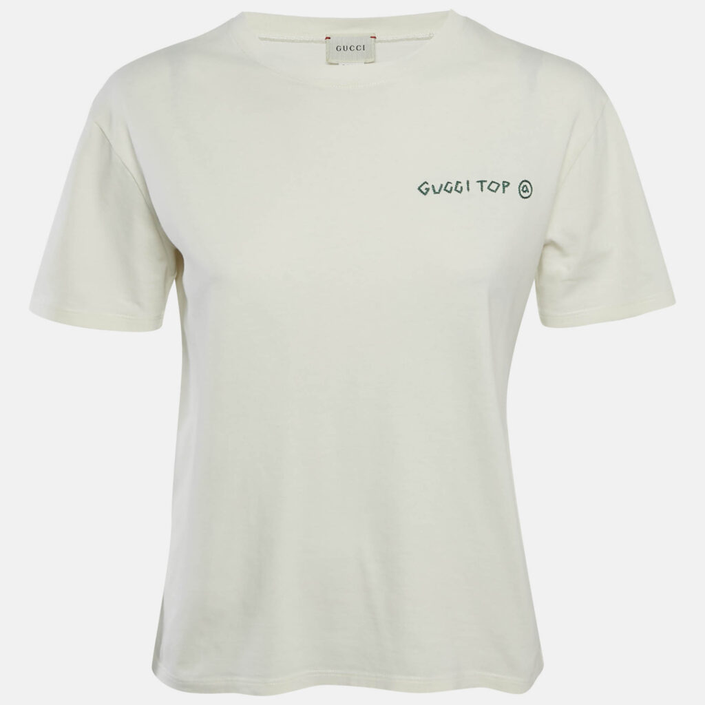 luxury-kids-gucci-used-boys-p1166934-001 Gucci Off-White Printed Jersey Crewneck T-Shirt 12 Yrs