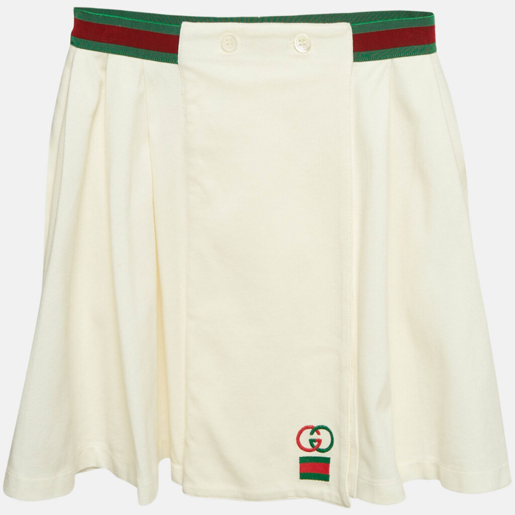 luxury-kids-gucci-used-girls-p1142404-006 Gucci Kids Off White Web Waistband Jersey Pleated Mini Skirt 12 Yrs