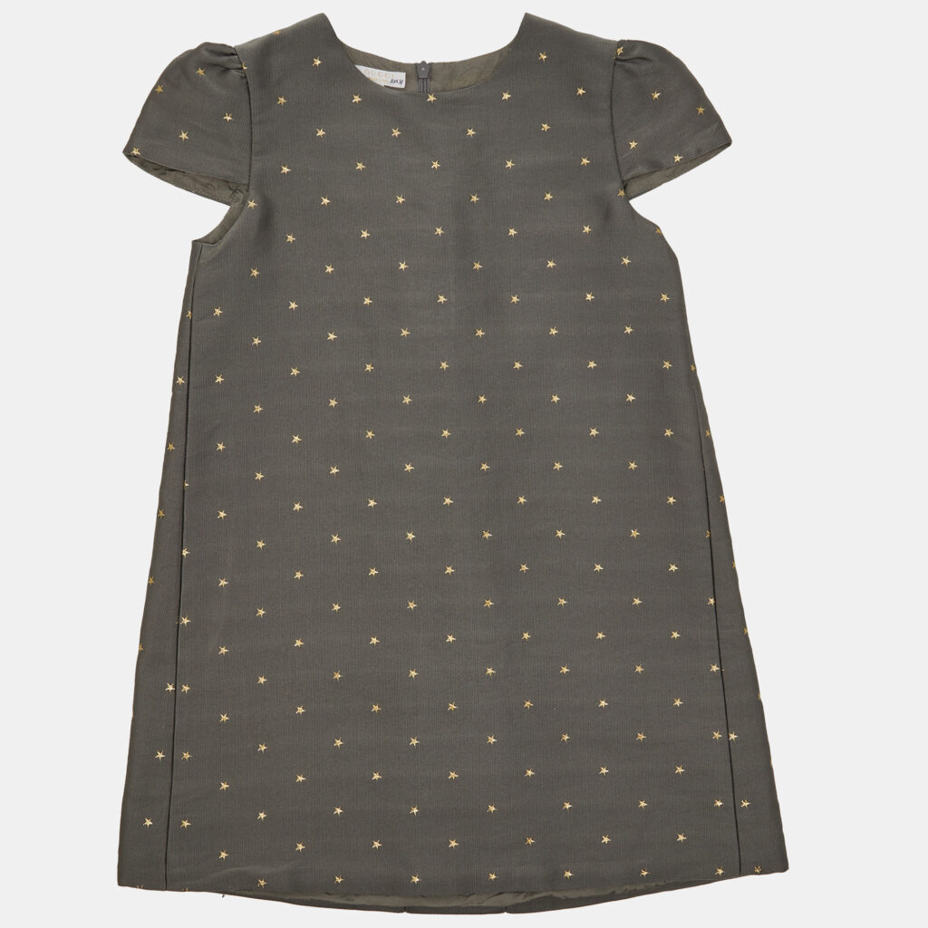 luxury-kids-gucci-used-girls-p1152693-006 Gucci Kids Grey Star Pattern Silk Blend Dress Size 6 Yrs