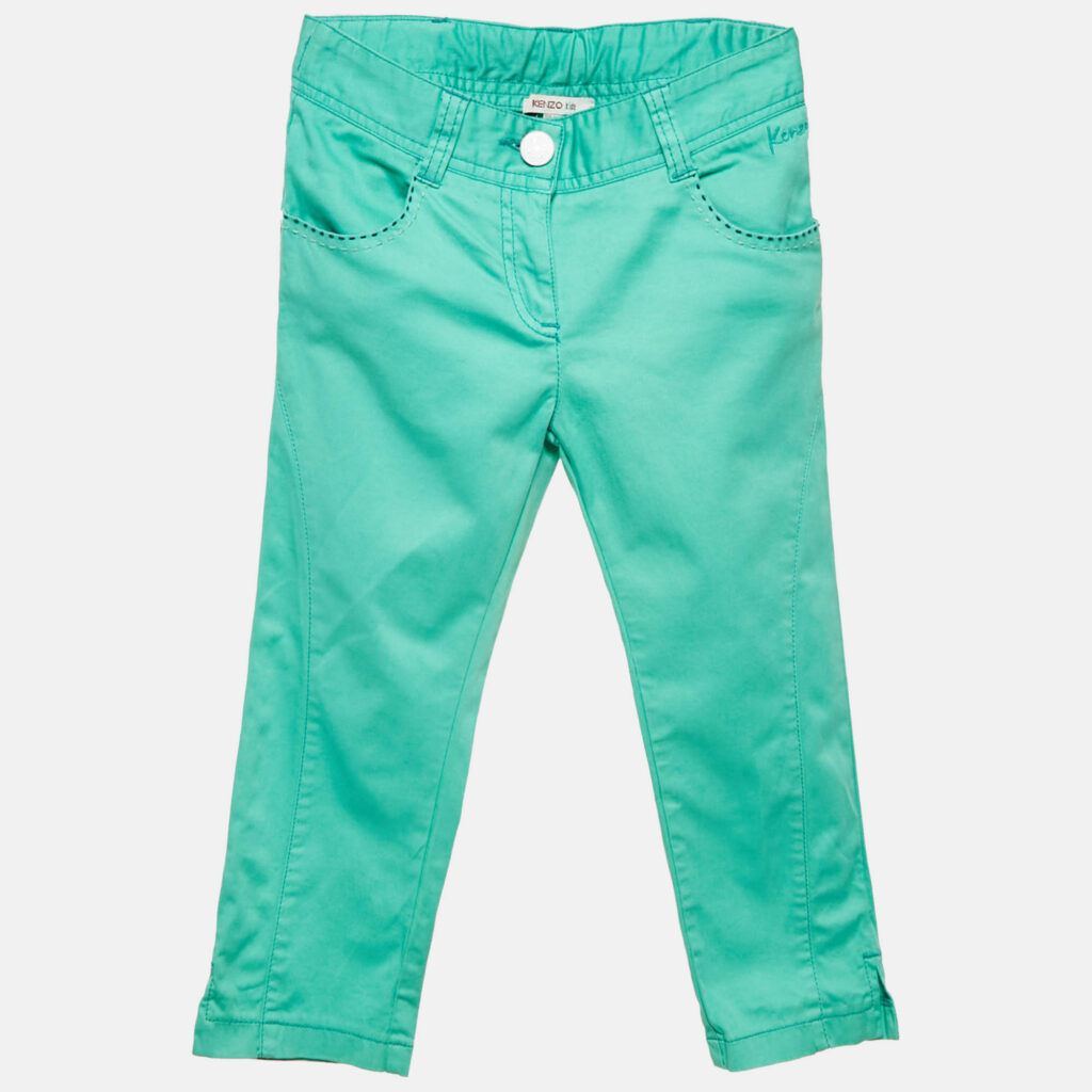 luxury-kids-kenzo-used-girls-p1129451-006 Kenzo Kids Green Embroidered Cotton Pants 10 Yrs