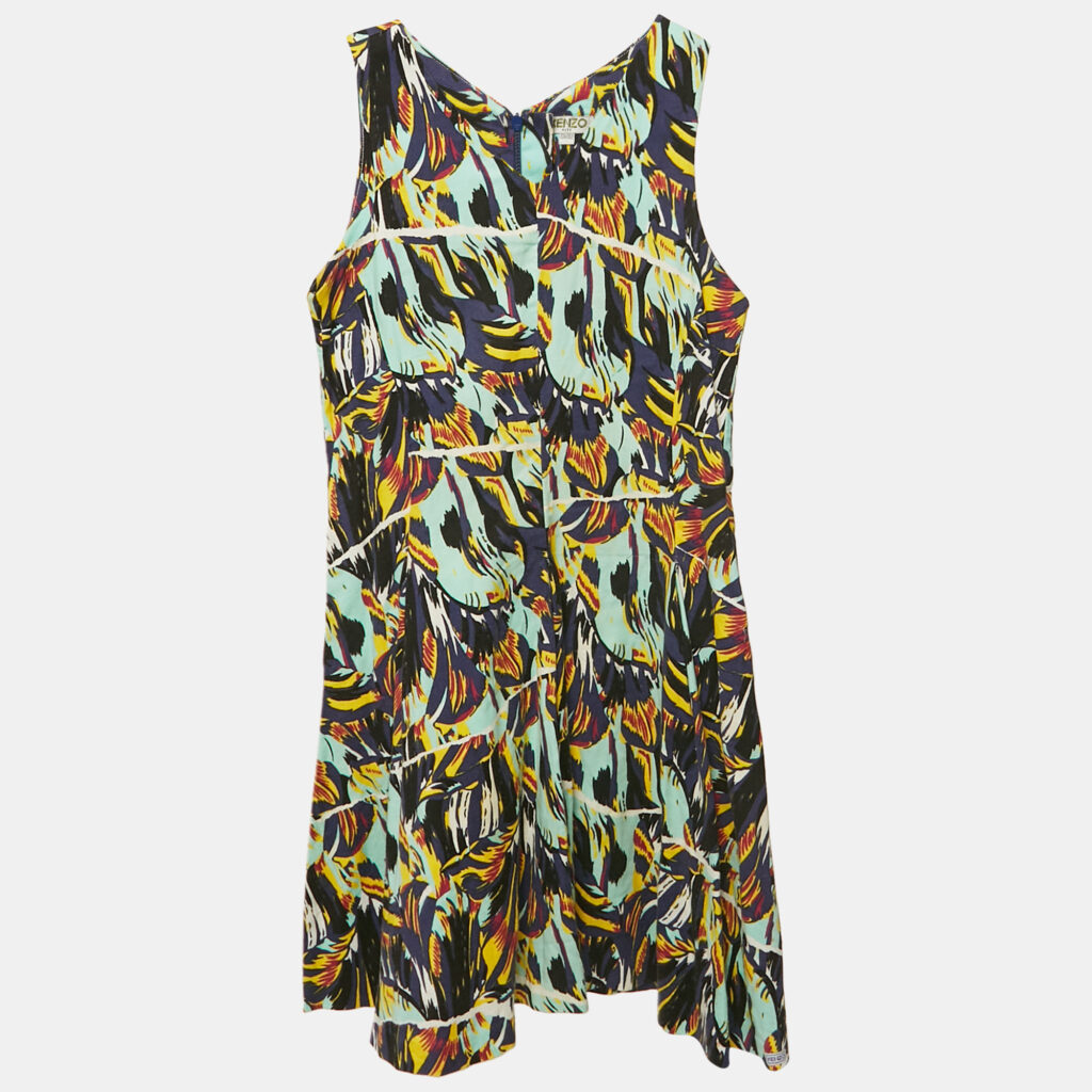 Kenzo Kids Multicolor Printed Cotton Sleeveless Dress 12 Yrs