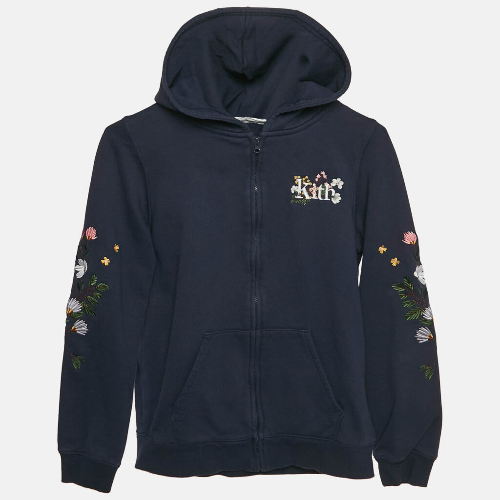 luxury-kids-kith-used-girls-p1144127-001 Kith Kids Navy Blue Floral Embroidered Cotton Zip-Up Jacket 10/12 Yrs