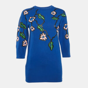 Marni Blue Floral Embroidered Cotton Knit Dress 8 Yrs