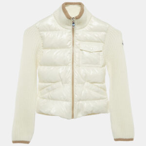 moncler kids ivory nylon and rib knit down cardigan jacket 8 yrs