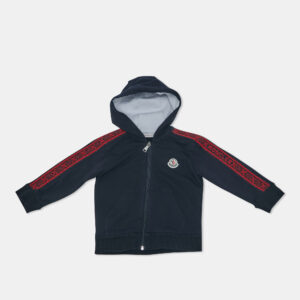 Moncler Kids Navy Blue Cotton Zip-Up Tape Trim Detail Sweatshirt 12-18 M