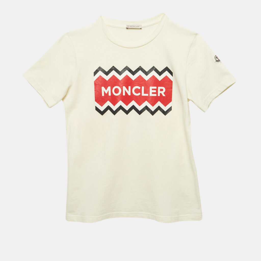 luxury-kids-moncler-used-boys-p1167384-006 Moncler Kids Off White Printed Jersey T-Shirt 12 Yrs