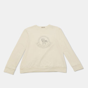 Moncler Cream Embroidered Cotton Long Sleeve T-Shirt 14 Yrs