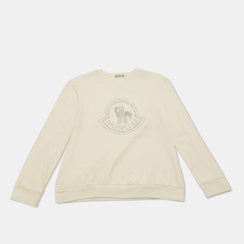 luxury-kids-moncler-used-boys-p1169352-005 Moncler Cream Embroidered Cotton Long Sleeve T-Shirt 14 Yrs
