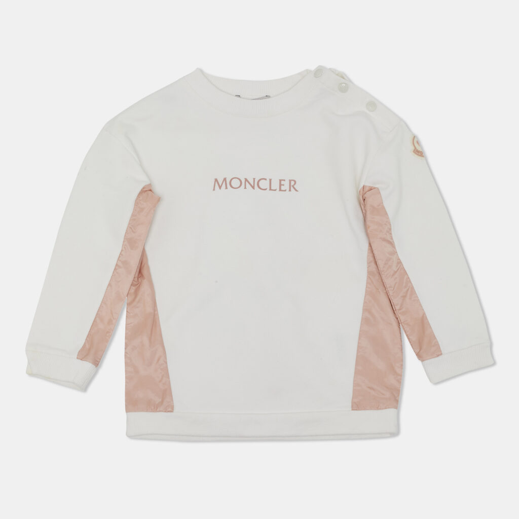 Moncler White Logo Print Cotton Panel Detail Sweatshirt 2 Yrs