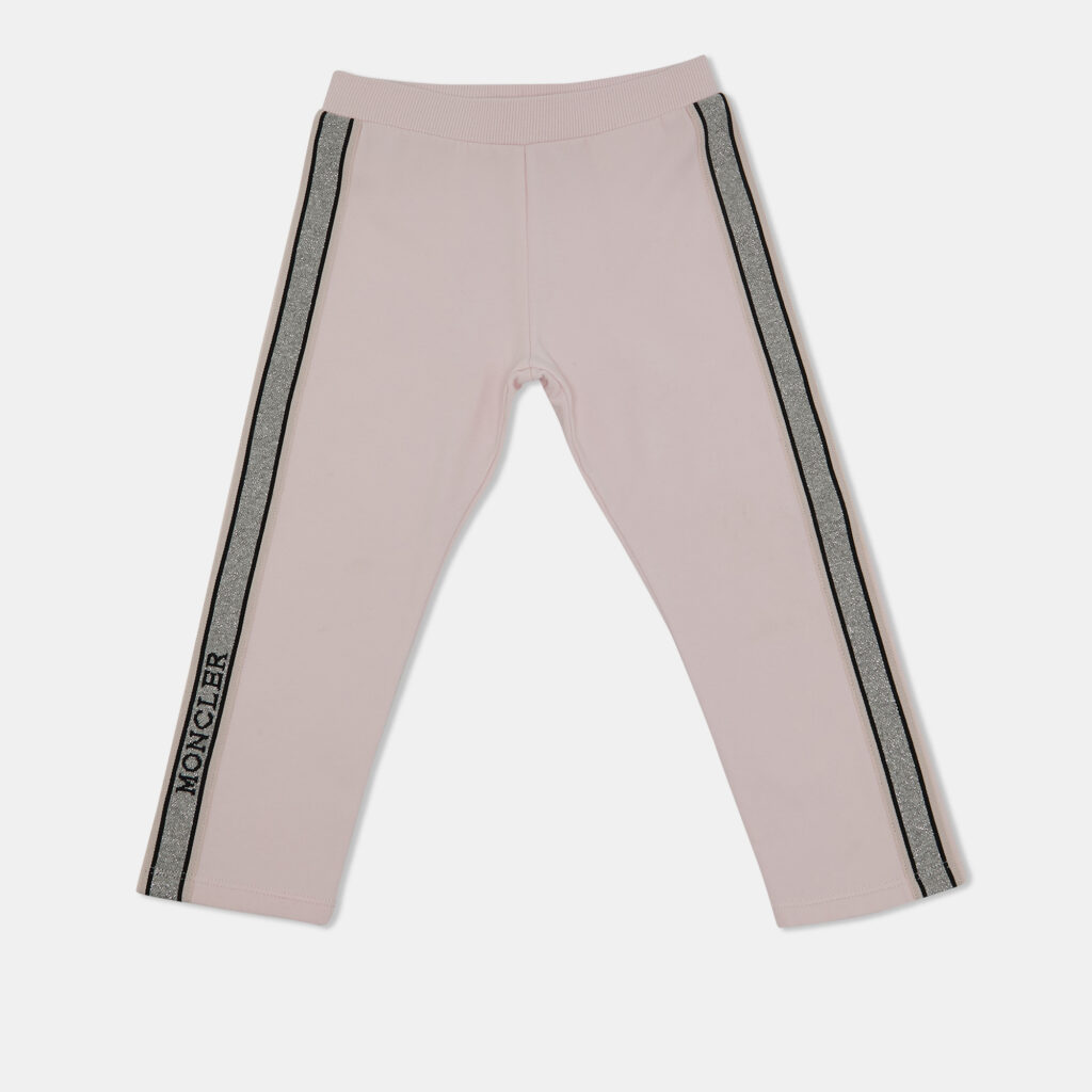 Moncler Kids Pink Cotton Knit Tape Trimmed Trackpants 2 Yrs
