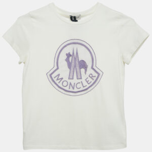Moncler White Logo Applique Jersey T-Shirt 10 Yrs