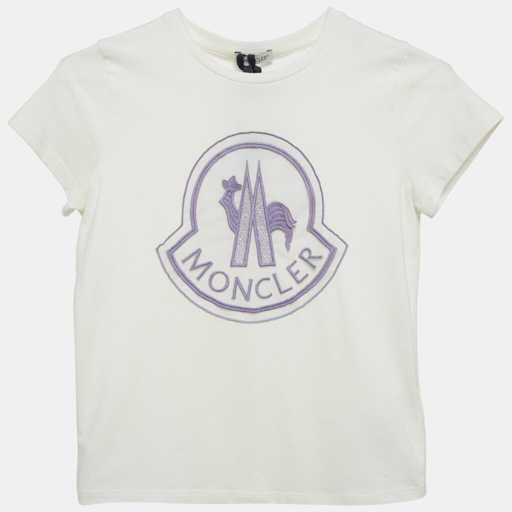 luxury-kids-moncler-used-girls-p1144264-006 Moncler White Logo Applique Jersey T-Shirt 10 Yrs