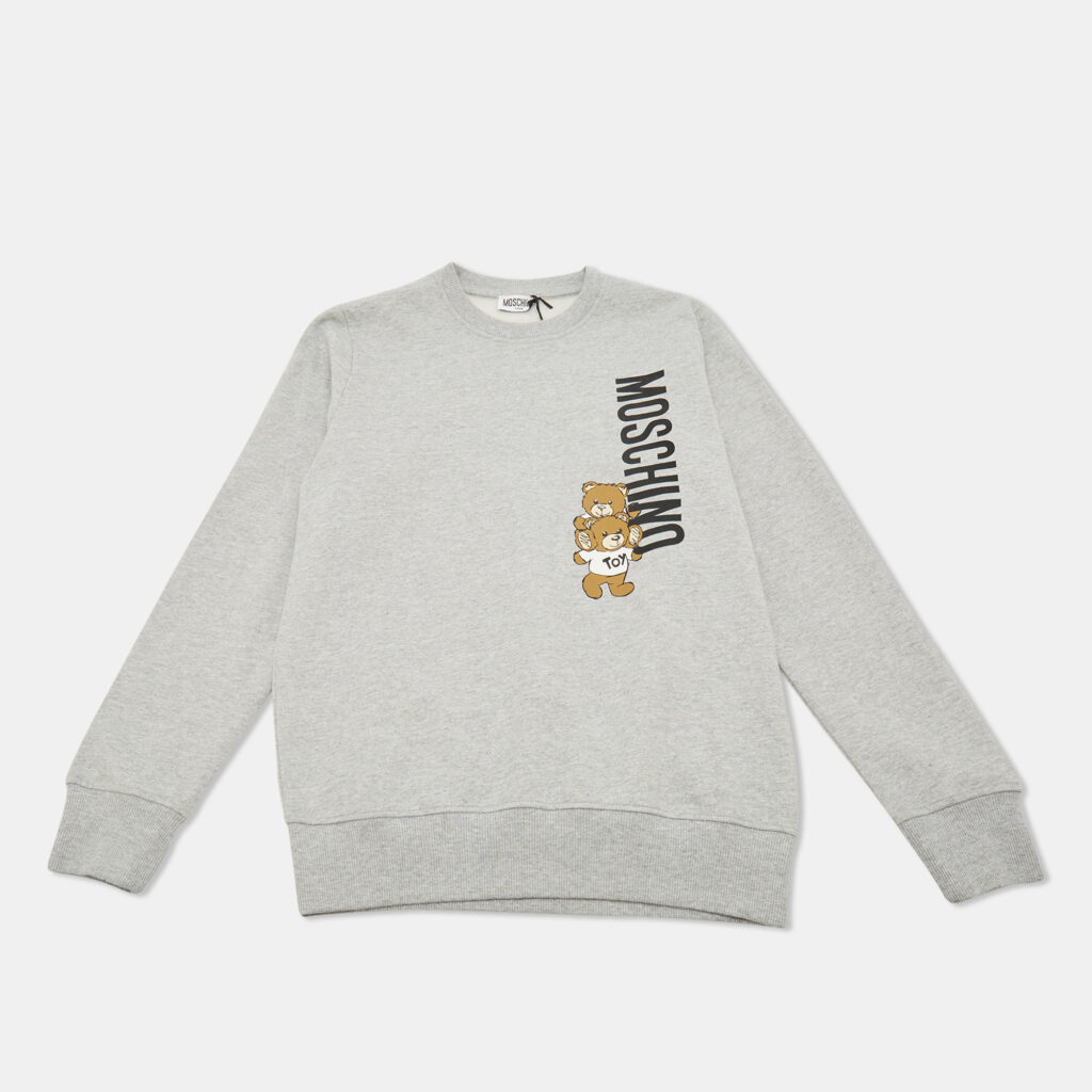 luxury-kids-moschino-new-girls-p1146170-007 Moschino Teen Grey Teddy Print Cotton Crewneck Sweatshirt 14 Yrs