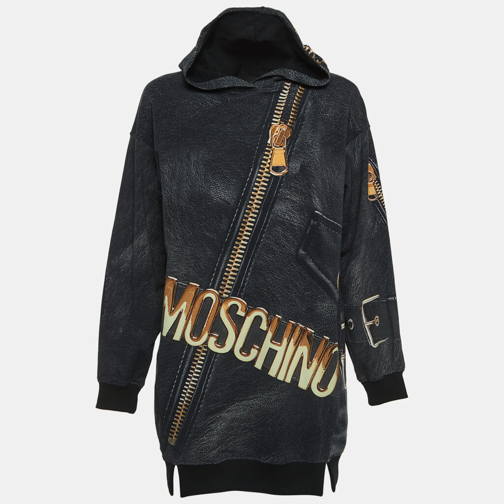 luxury-kids-moschino-new-girls-p923681-001 Moschino Teen Grey Printed Cotton Hoodie Dress (12 Yrs)