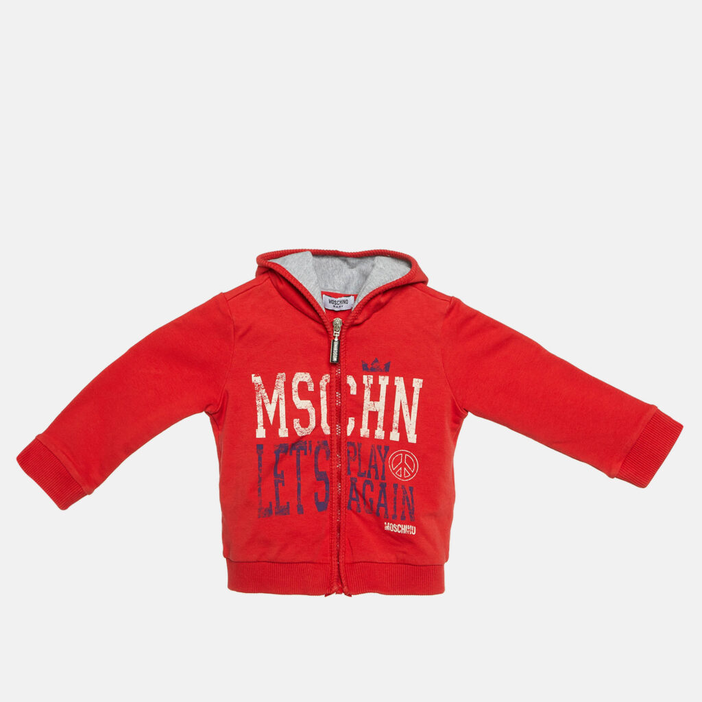 luxury-kids-moschino-used-boys-p1092297-001 Moschino Baby Red Logo Print Cotton Hooded Jacket 9/12M