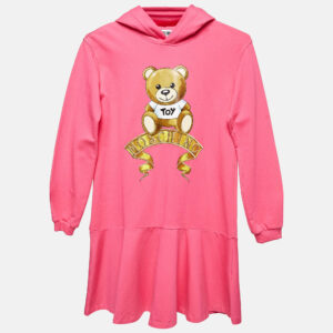 Moschino Teen Pink Teddy Print Cotton Hooded Dress 12 Y