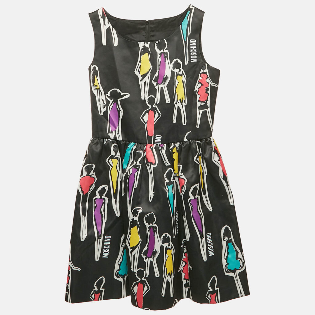 Moschino Black Printed Synthetic Sleeveless Dress 12 Yrs