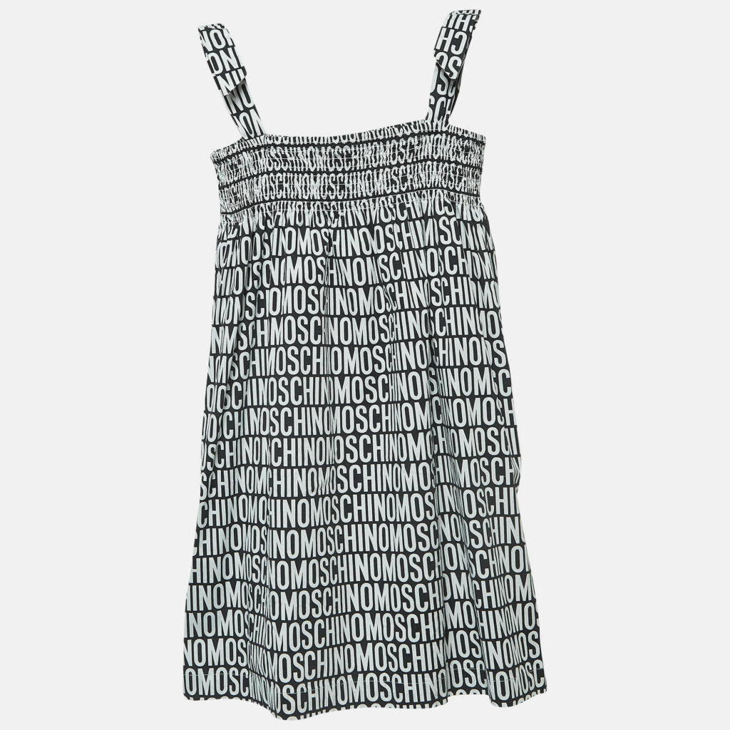 luxury-kids-moschino-used-girls-p923672-001 Moschino Teen Black/White Logo Print Cotton Poplin Dress (10 Yrs)
