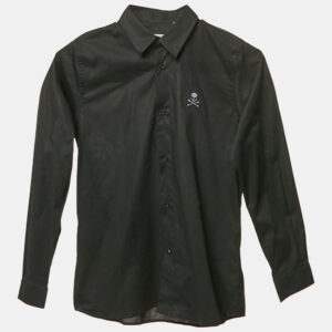 Philipp Plein Junior Black Cotton Button Front Shirt 10 Yrs