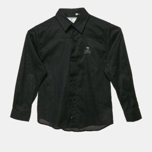 Philipp Plein Junior Black Cotton Button Front Little Boss Shirt 6 Yrs